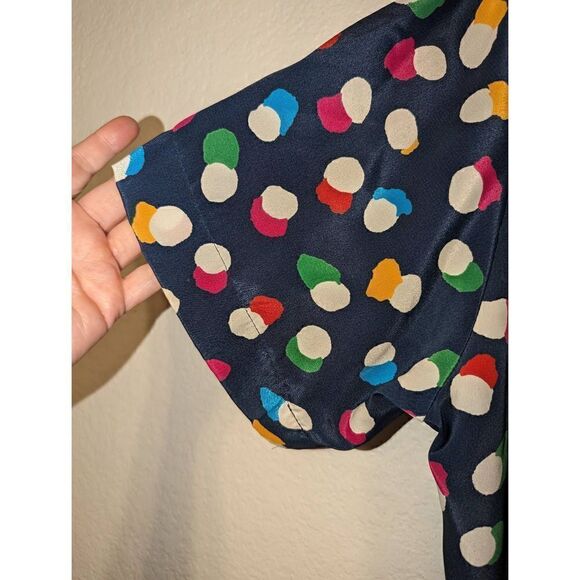 Vintage Women's Abstract Floral Pleated Utility Dress Navy Blue Size 14 - Picture 5 of 15